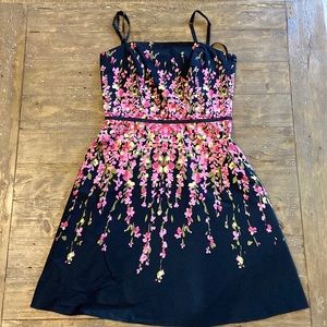 LOFT Black Strapless Dress with Pink Floral Design